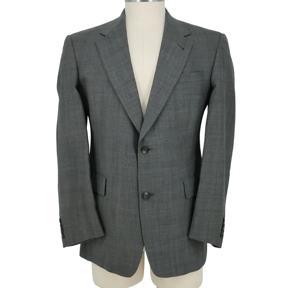 Hart Schaffner Marx Suit Mens 41R Gray Plaid Wool Pleated Cuffed Pants Vintage
